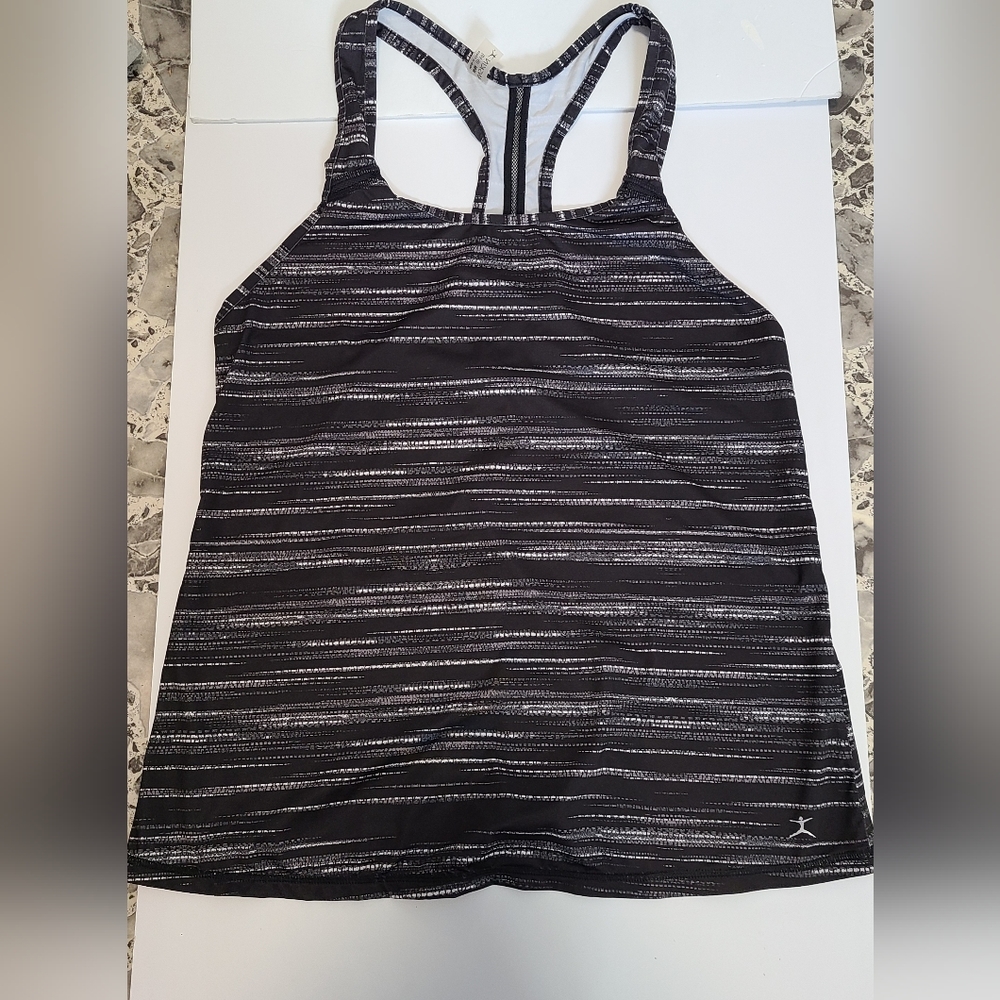 Ladies Danskin Workout Tank Top Black and White Racerback Athletic Size M(8-10)